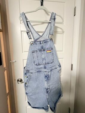 Light Wash Denim Short Overalls - Men